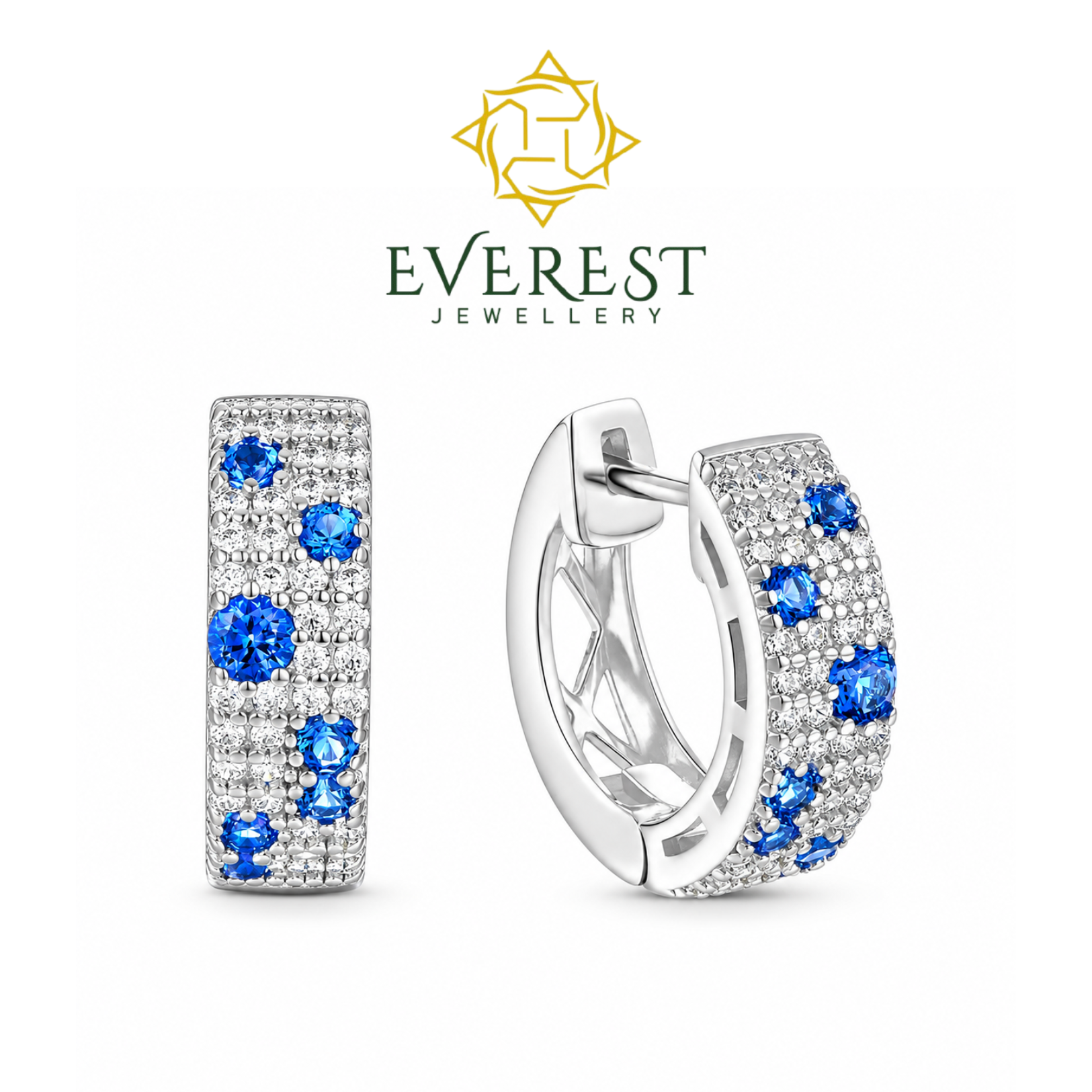  Celeste Sapphire & brilliant CZ Hoop Earrings