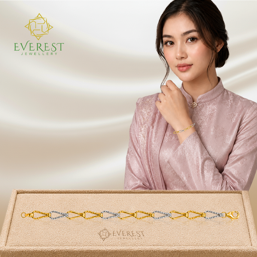 916 Two-Tone 2 Cut 1 Plain Wavy Y Bracelet