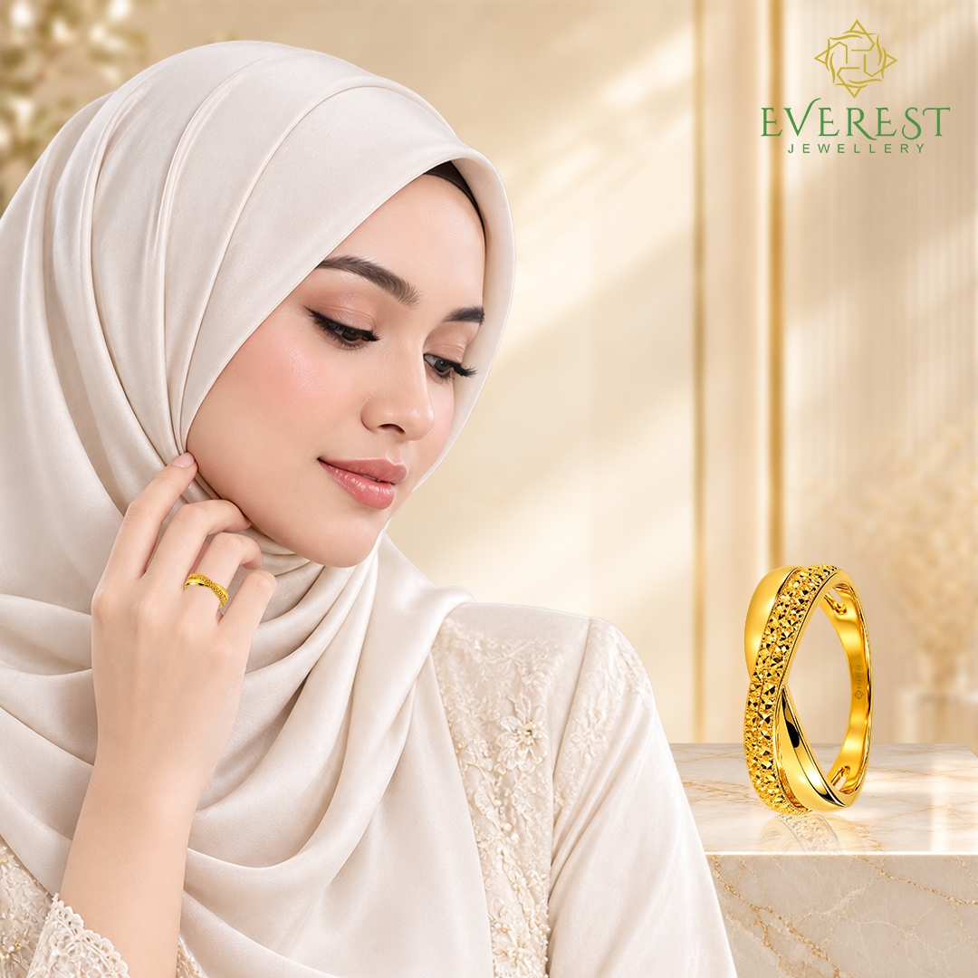 916 Yellow Gold 1C Textured Double Band Ring
