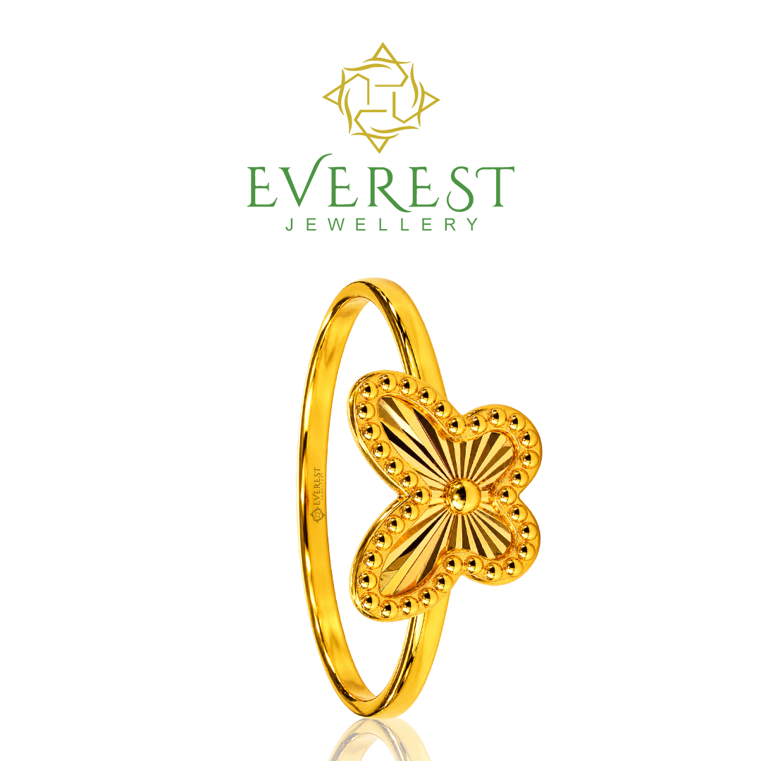 916 Yellow Gold Beaded Butterfly Ring