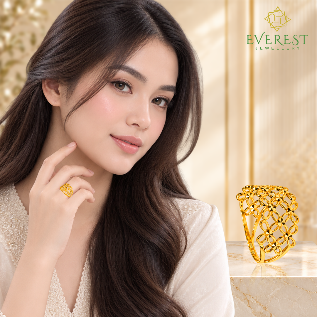 916 Yellow Gold Floral Chain Ring