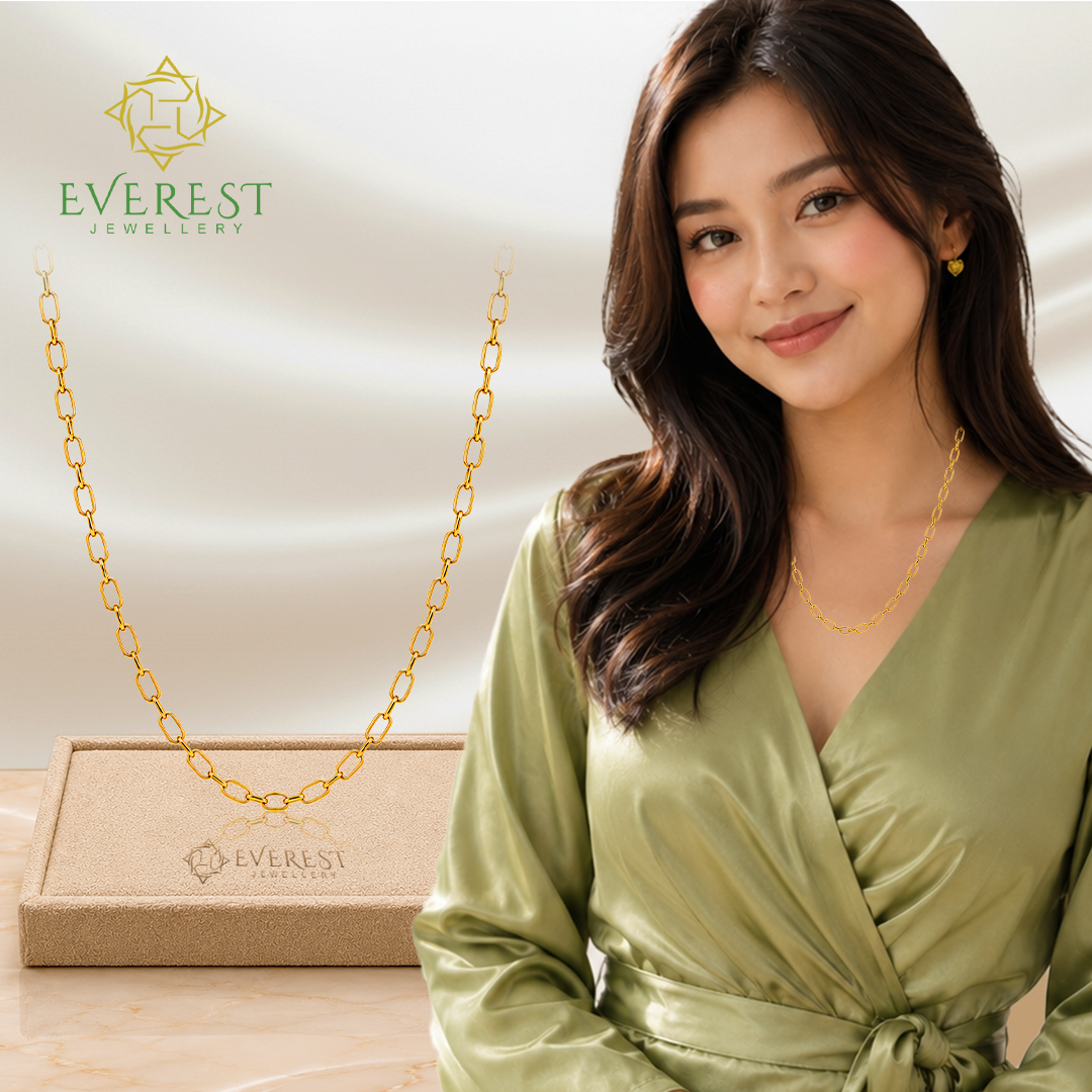 916 Yellow Gold Plain Oval SQ Ring Necklace