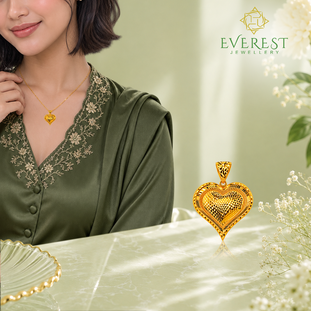 916 Yellow Gold Textured Heart Pendant S 27mm