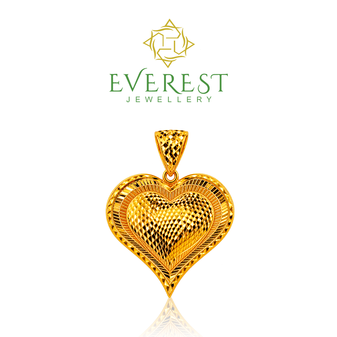 916 Yellow Gold Textured Heart Pendant XL 53mm