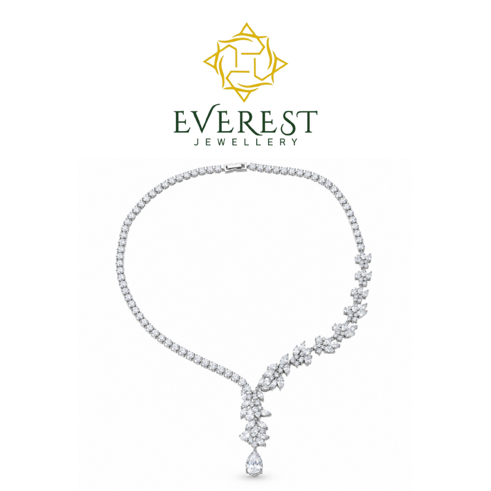 Asymmetric Vine-Inspired Necklace with Teardrop Centerpiece