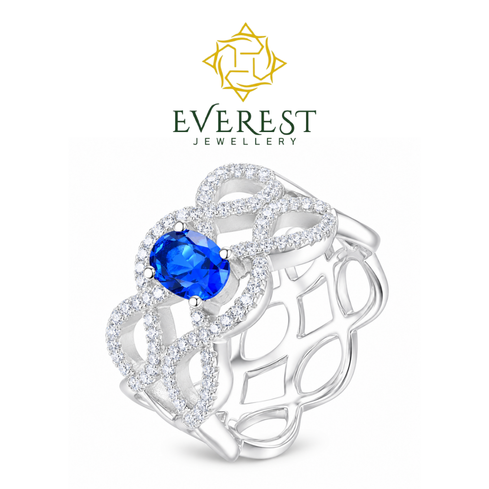 Sapphire & brilliant CZ Openwork Ring