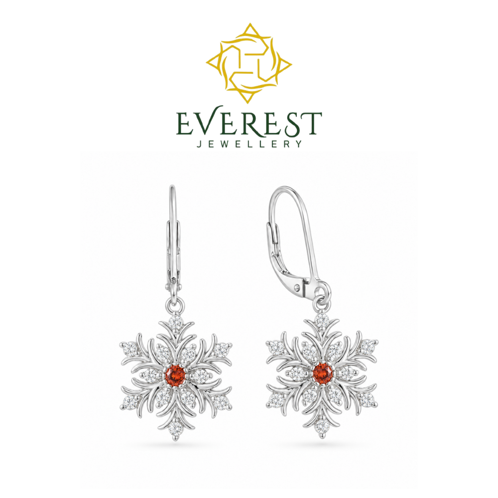 Snowflake brilliant Diamond & Garnet Drop Earrings(G)