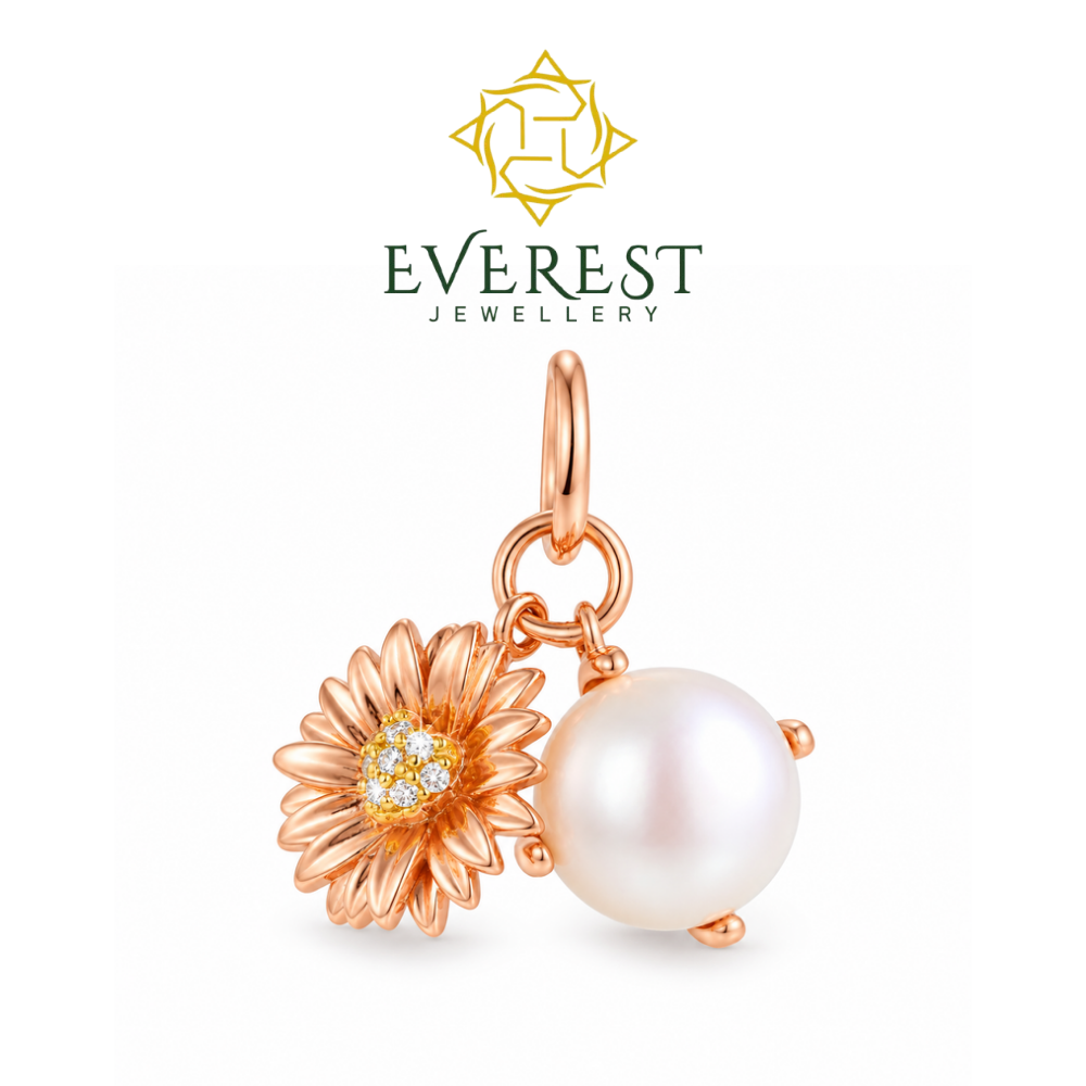 Sunflower & Pearl brilliant CZ Pendant