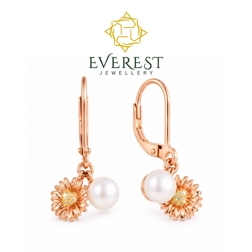 Sunflower & Pearl brilliant Diamond Drop Earrings(G)