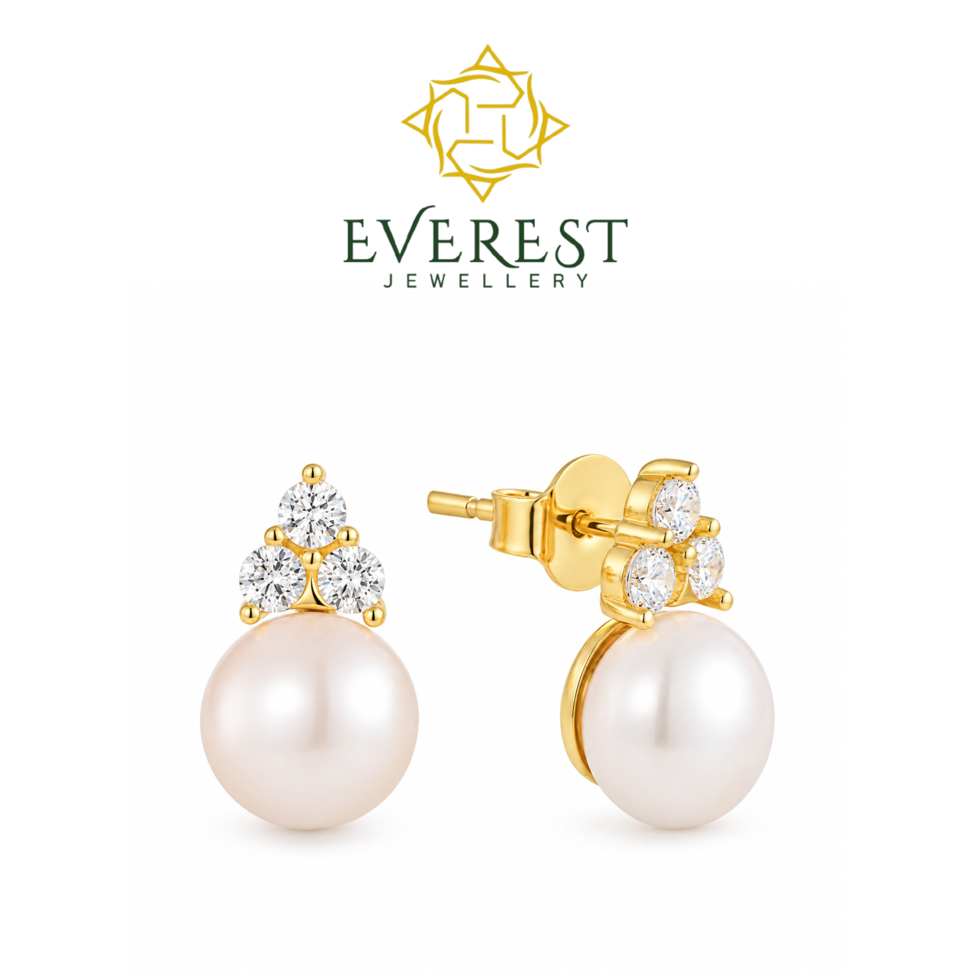 Trio brilliant Diamond & Pearl Stud Earrings(G)