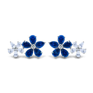 Silver Flower Earring Jewellery Set With Zirconia & Semi-precious Stones