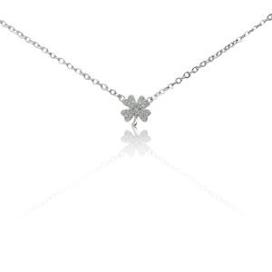 925 Silver Chain W HQ Zircon Clover Pendant