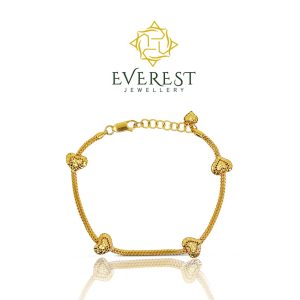 Everest Jewellery 916 Gold 1C Jin Long 5 Heart (Small) Hollow Bracelet