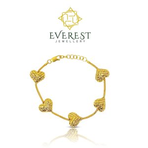 Everest Jewellery 916 Gold 1C Jin Long 5 Heart (Big) Hollow Bracelet